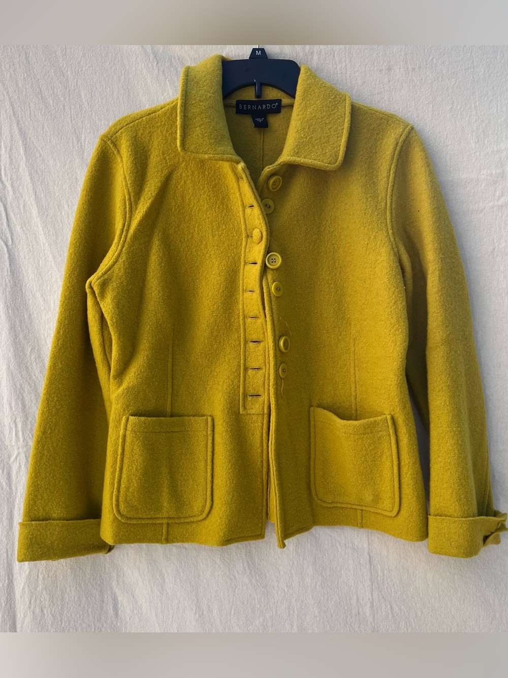 Bernardo Mustard Yellow Wool Button-Front Pea Coat